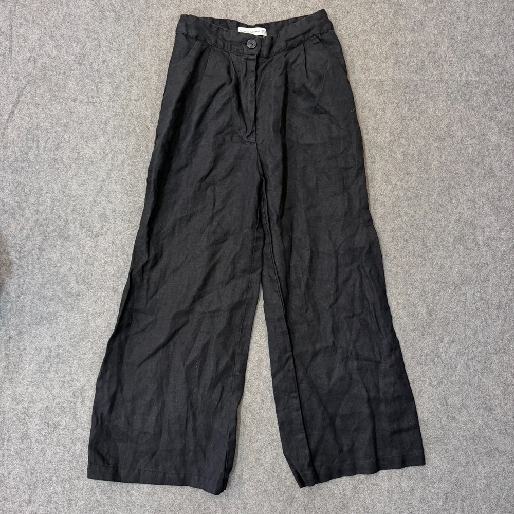 Faithfull The Brand Black Linen Circa High Rise Wide Leg Pants Women's Size 4